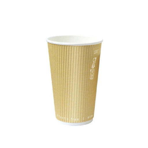 Vaso Rippley de cartón corrugado beige de doble pared 470ml A136mm - 25Uds
