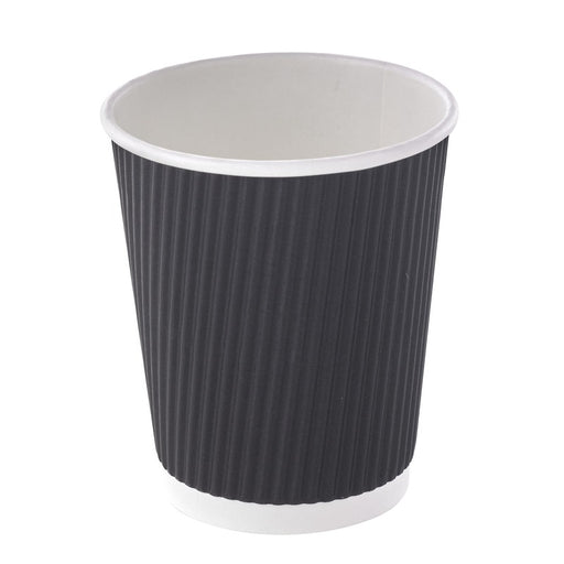 Vaso Rippley de cartón corrugado negro de doble pared 230ml A92mm - 40Uds