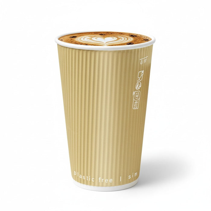 Vaso Rippley de cartón corrugado beige de doble pared sin plástico, baseagua 460ml A136mm - 25Uds