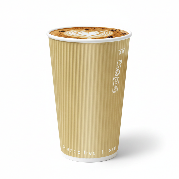 Vaso Rippley de cartón corrugado beige de doble pared sin plástico, baseagua 460ml A136mm - 25Uds