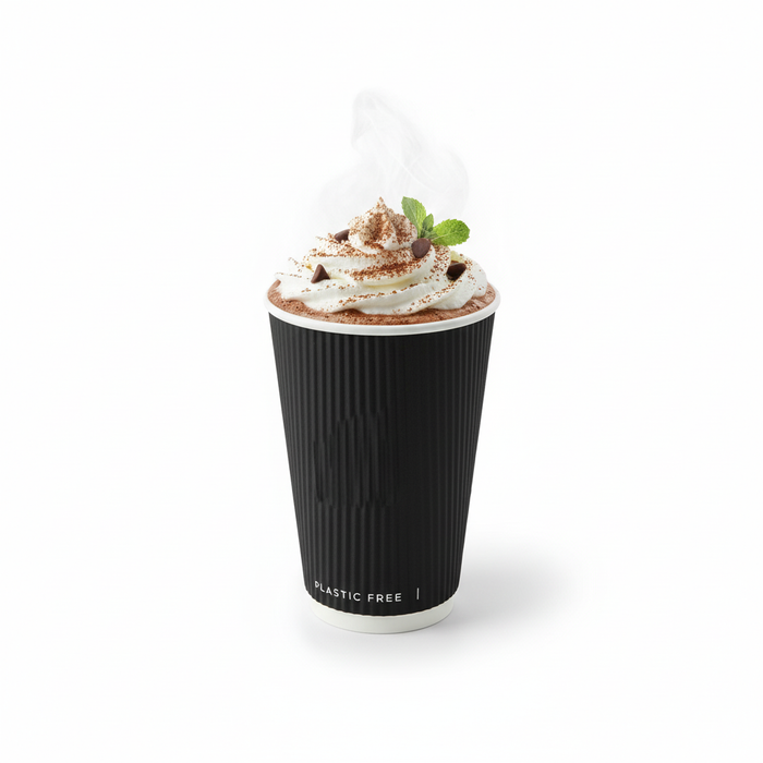 Vaso Rippley de cartón corrugado negro de doble pared sin plástico, base agua 230ml A92mm - 25Uds