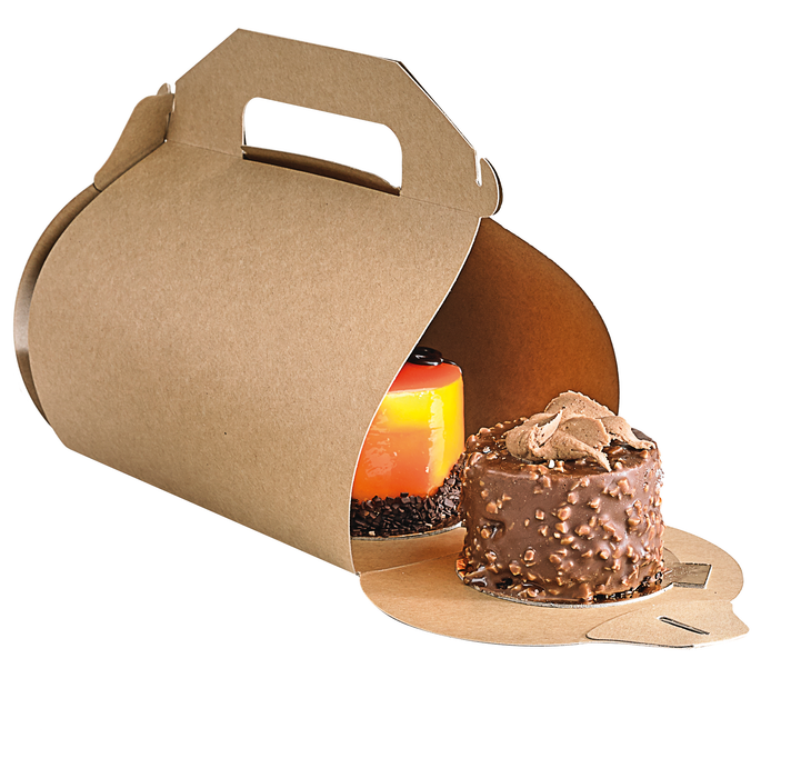 Caja pastelera alta de cartón kraft con asa 180x110mm A165mm - 50Uds