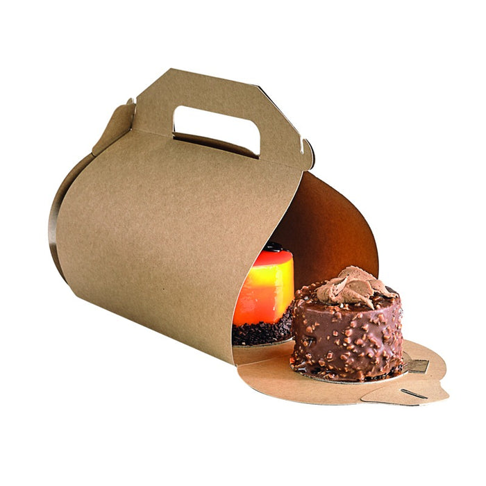 Caja pastelera alta de cartón kraft con asa 180x110mm A165mm - 50Uds