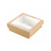 Caja cuadrada de cartón marrón con tapa ventana KRAY 950ml 155x155mm A50mm - 25Uds