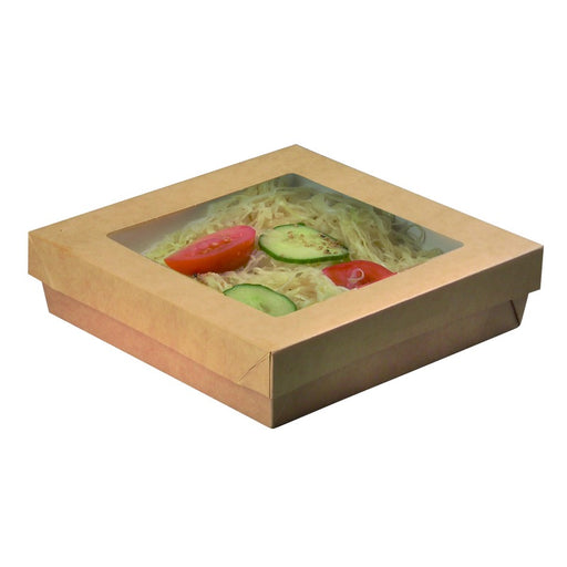 Caja cuadrada de cartón marrón con tapa ventana KRAY 1 550ml 205x205mm A50mm - 50Uds