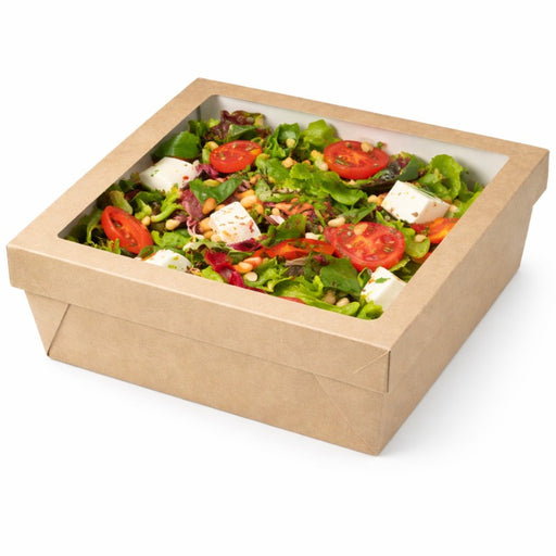 Caja cuadrada de cartón marrón con tapa ventana KRAY 3000ml 265x265mm A50mm - 25Uds