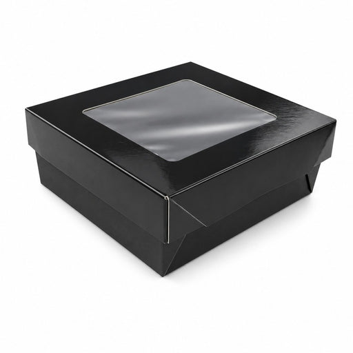 Caja cuadrada de cartón negro con tapa ventana KRAY 700ml 135x135mm A50mm - 25Uds