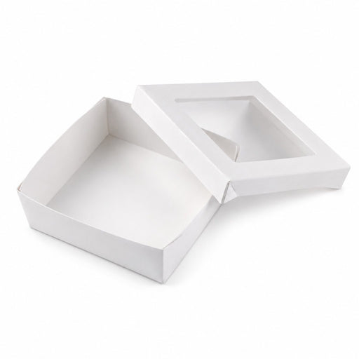 Caja cuadrada de cartón blanco con tapa ventana PLA KRAY 700ml 135x135mm A50mm - 25Uds