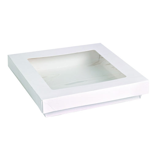 Caja cuadrada de cartón blanco con tapa ventana PLA KRAY 900ml 155x155mm A50mm - 25Uds