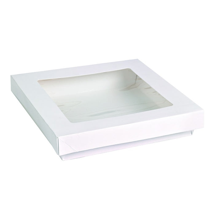 Caja cuadrada de cartón blanco con tapa ventana PLA KRAY 900ml 155x155mm A50mm - 25Uds
