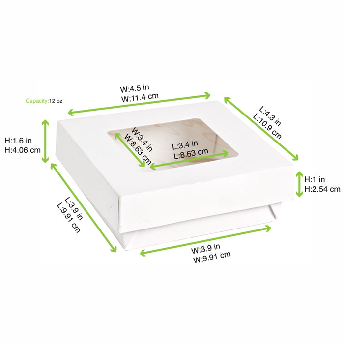 Caja cuadrada de cartón blanco con tapa ventana KRAY 350ml 115x115mm A40mm - 25Uds