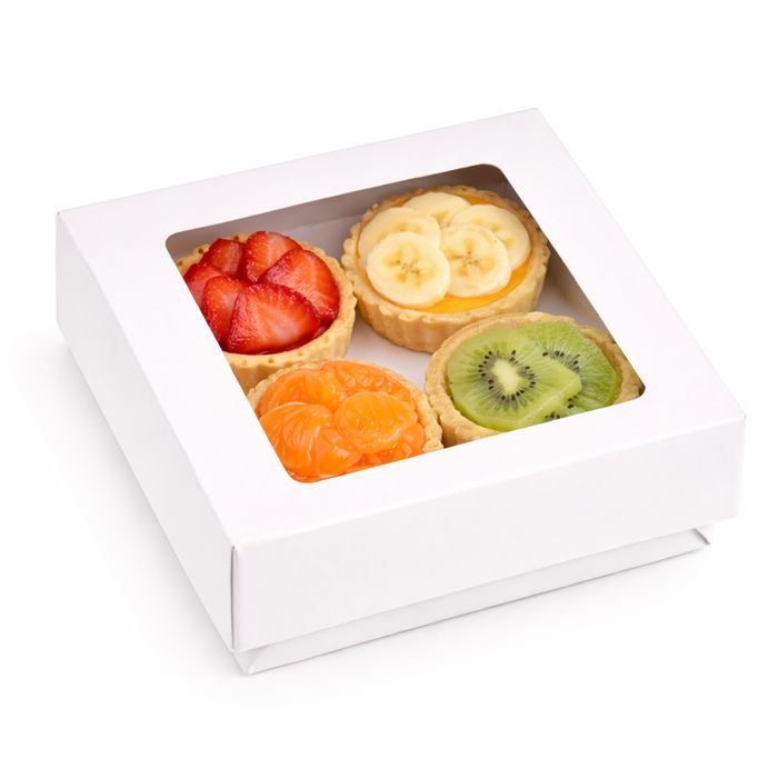 Caja cuadrada de cartón blanco con tapa ventana KRAY 350ml 115x115mm A40mm - 25Uds