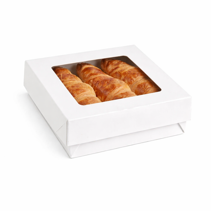 Caja cuadrada de cartón blanco con tapa ventana KRAY 700ml 135x135mm A50mm - 25Uds