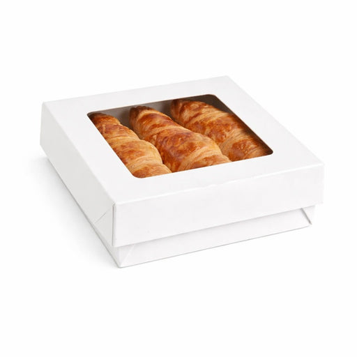 Caja cuadrada de cartón blanco con tapa ventana KRAY 700ml 135x135mm A50mm - 25Uds