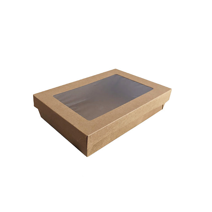 Caja horneable rectangular de cartón marrón con tapa ventana KRAY 225x155mm A50mm - 25Uds