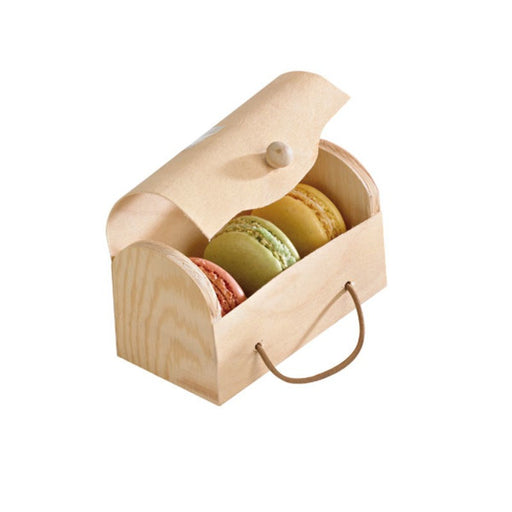 Mini caja de madera con lengüeta para 3 macarrones 110x80mm A55mm - 100Uds