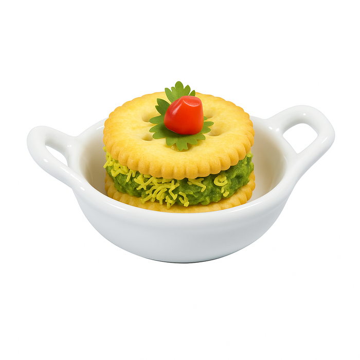 Mini plato de porcelana blanca con dos asas 85x60mm A30mm - 4Uds