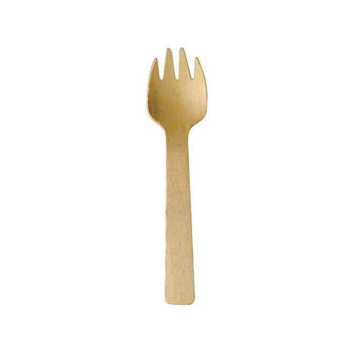 Mini cuchara-tenedor de madera A102mm - 100Uds