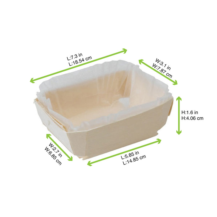 Molde de cocción rectangular exterior de madera y molde de papel interior 600ml 185x80mm A40mm - 25Uds