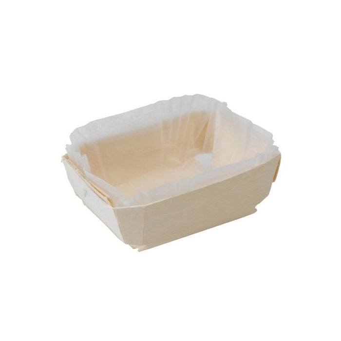Molde de cocción rectangular exterior de madera y molde de papel interior 600ml 185x80mm A40mm - 25Uds