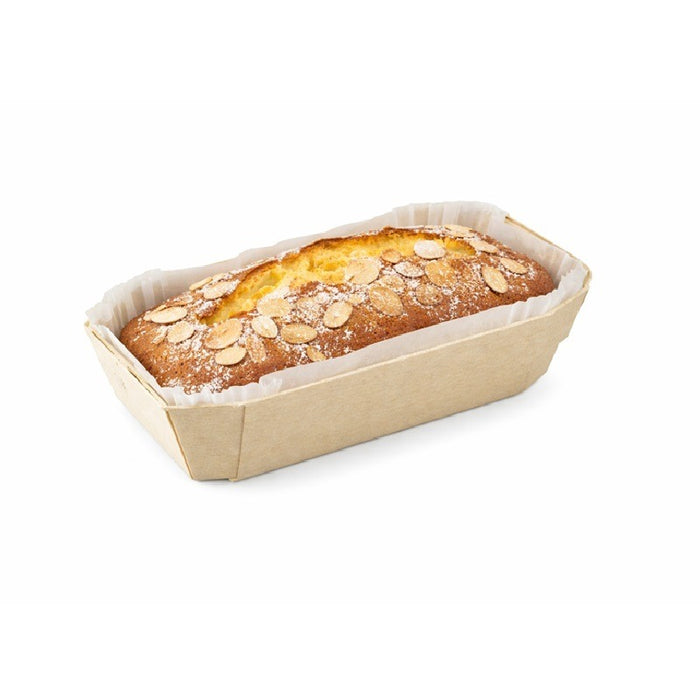 Molde de cocción rectangular exterior de madera y molde de papel interior 150ml 115x65mm A33mm - 25Uds