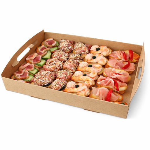 Bandeja de cartón kraft con asas 310x310mm A42mm - 50Uds