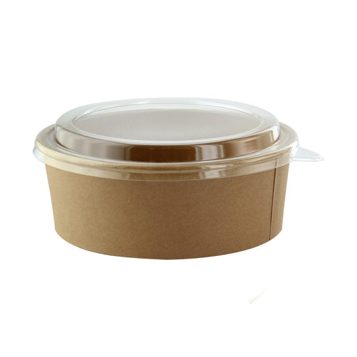 Combo Ensaladera redonda cartón kraft BUCKATY con tapa PET 1200ml Ø185mm A65mm - 25Uds