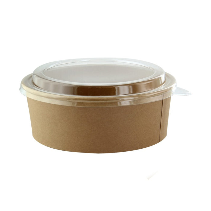 Combo Ensaladera redonda cartón kraft BUCKATY con tapa PET 1200ml Ø185mm A65mm - 25Uds