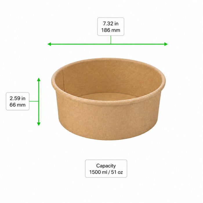 Ensaladera redonda multiusos BUCKATY cartón kraft 1500ml Ø187mm A66mm - 50Uds