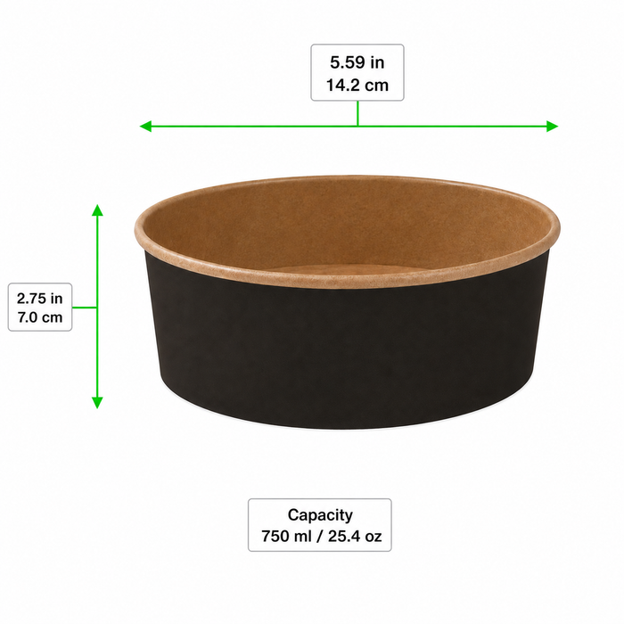 Ensaladera redonda multiusos BUCKATY cartón negra 750ml Ø142mm A70mm - 50Uds