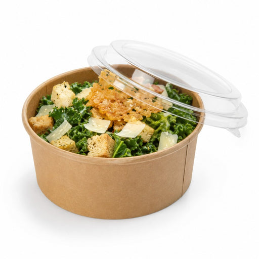 Combo Ensaladera redonda multiusos BUCKATY cartón kraft con tapa PET 1250ml Ø185mm A65mm - 50Uds