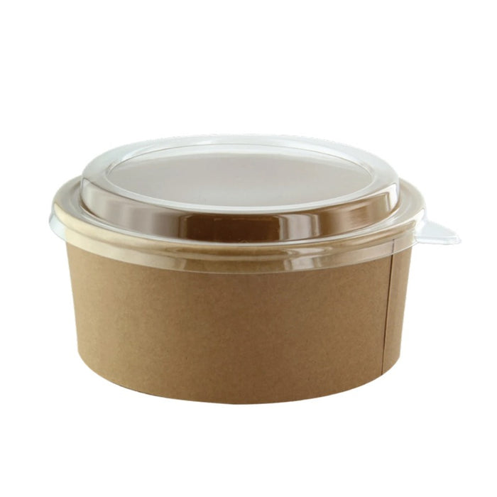 Combo Ensaladera redonda multiusos BUCKATY cartón kraft con tapa PET 1250ml Ø185mm A65mm - 50Uds