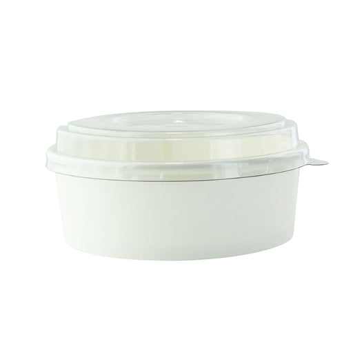 Combo Ensaladera redonda multiusos BUCKATY cartón blanco con tapa PET 550ml Ø150mm A50mm - 50Uds