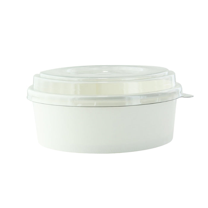 Combo Ensaladera redonda multiusos BUCKATY cartón blanco con tapa PET 550ml Ø150mm A50mm - 50Uds