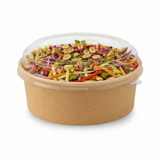 Combo Ensaladera redonda multiusos BUCKATY cartón kraft con tapa PET 550ml Ø150mm A50mm - 30Uds