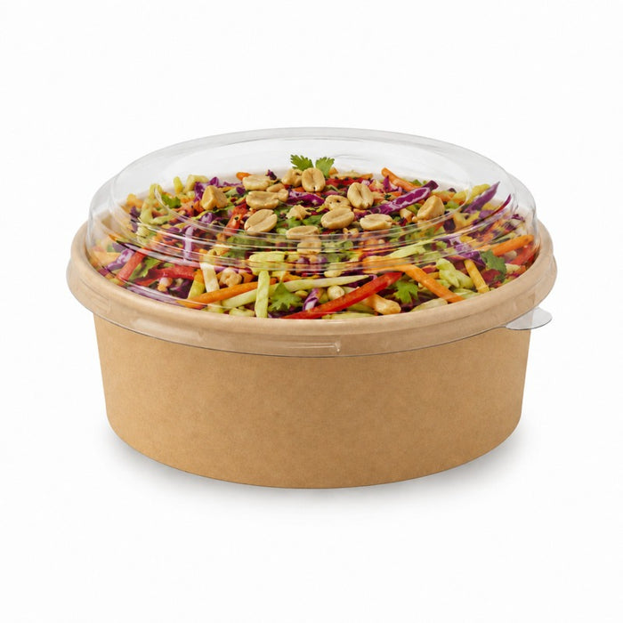 Combo Ensaladera redonda multiusos BUCKATY cartón kraft con tapa PET 550ml Ø150mm A50mm - 30Uds