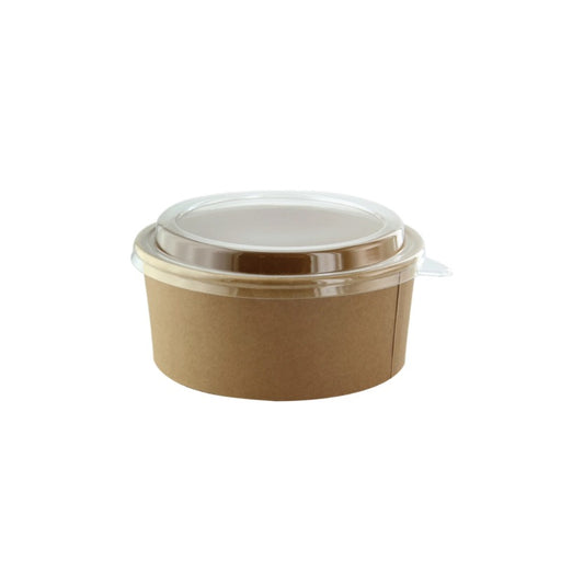 Combo Ensaladera redonda multiusos BUCKATY cartón kraft con tapa PET 550ml Ø150mm A50mm - 30Uds