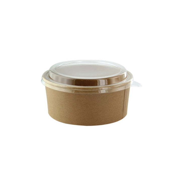 Combo Ensaladera redonda multiusos BUCKATY cartón kraft con tapa PET 550ml Ø150mm A50mm - 30Uds