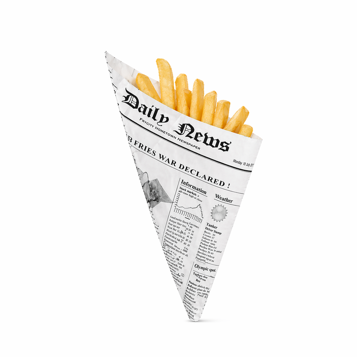 Cono de papel antigrasa con diseño periódico 360ml 250x180mm A180mm - 1000Uds