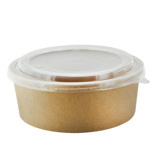 Combo Ensaladera redonda cartón kraft BUCKATY con tapa PP 1200ml Ø185mm A65mm - 25Uds