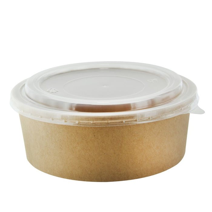 Combo Ensaladera redonda cartón kraft BUCKATY con tapa PP 1200ml Ø185mm A65mm - 25Uds