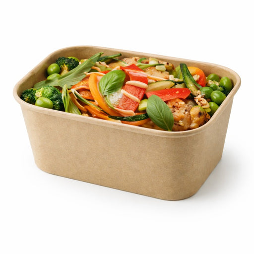 Bandeja kraft rectangular Recaty laminado PP 1000ml 170x120mm A75mm - 25Uds