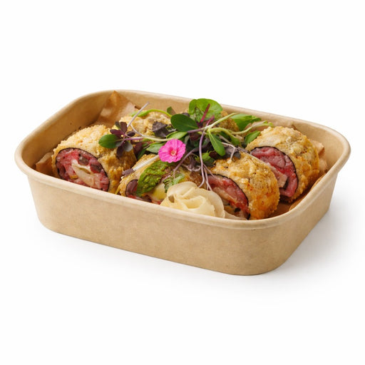 Bandeja kraft rectangular Recaty laminado PP 500ml 170x120mm A45mm - 25Uds
