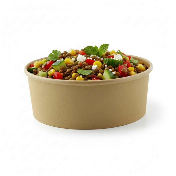 Ensaladera redonda multiusos BUCKATY de cartón marrón sin plástico 600ml Ø150mm A50mm - 45Uds