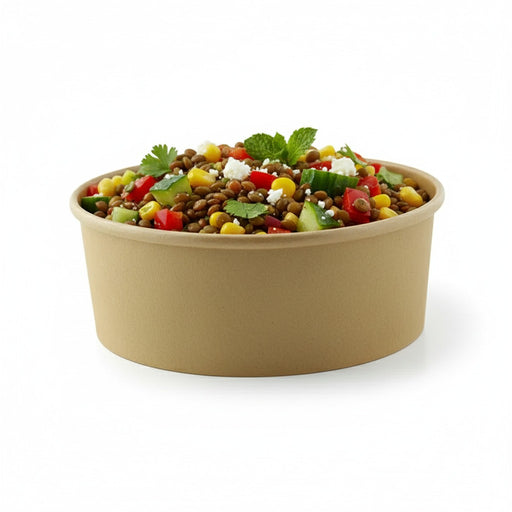 Ensaladera redonda multiusos BUCKATY de cartón marrón sin plástico 600ml Ø150mm A50mm - 45Uds