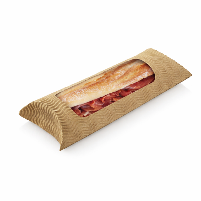 Caja rectangular de papel ondulado con ventana para sándwiches calientes 230x110mm A55mm - 25Uds