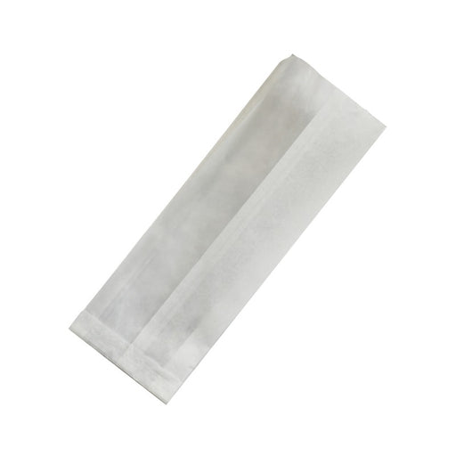 Bolsa bocadillo de papel kraft antigrasa blanca con ventana y fuelle de 6 cm 110x40mm A310mm - 1000Uds
