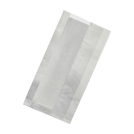 Bolsa bocadillo de papel kraft antigrasa blanca con ventana y fuelle de 4 cm 200x60mm A400mm - 1000Uds