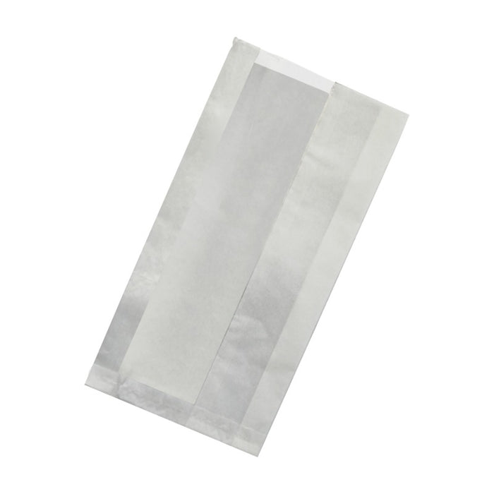 Bolsa bocadillo de papel kraft antigrasa blanca con ventana y fuelle de 4 cm 200x60mm A400mm - 1000Uds