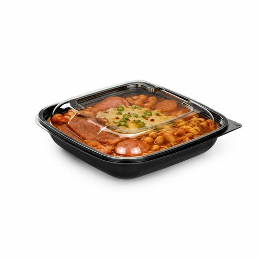 Combo Ensaladera PET cuadrada negra con Tapa 750ml 190x190mm A65mm - 25Uds